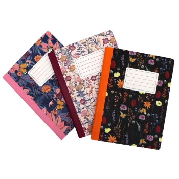 Pukka Pads Composition Book, 7.5&quot; x 9.75&quot;, 70 Sheets, Bloom Flowers, 3/Pack