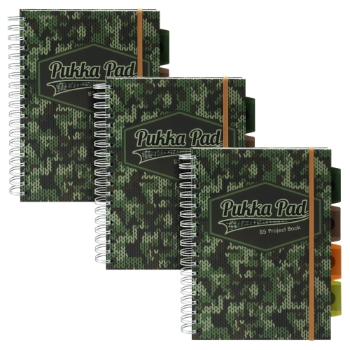 Pukka Pads Pad B5 Project Notebook, 7&quot; x 10&quot;, 200 Sheets, Camo, 3/Pack