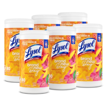 Lysol Disinfectant Wipes, Mango &amp; Hibiscus Scent, 80/Canister, 6 Canisters/Carton