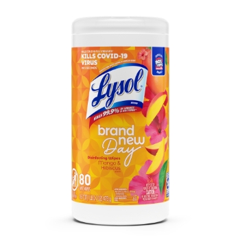 Lysol Disinfectant Wipes, Mango &amp; Hibiscus Scent, 80/Canister
