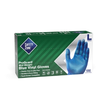 The Safety Zone Standard Medium Vinyl Gloves, Blue, 100 Gloves/Box