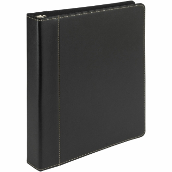 Samsill Contrast Stitch Leather Ring Binder, 1&quot; Rings, 8 1.2&quot; x 11&quot;, Leather, Black