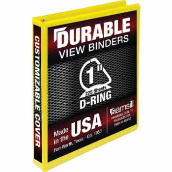 Samsill Durable Three-Ring View Binder, 1&quot; Rings, Polypropylene, Yellow