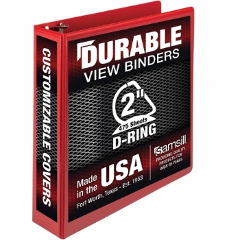 Samsill Durable Three-Ring View Binder, 2&quot; Rings, Polypropylene, Red