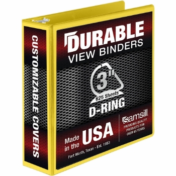 Samsill Durable Three-Ring View Binder, 3&quot; Rings, Polypropylene, Yellow
