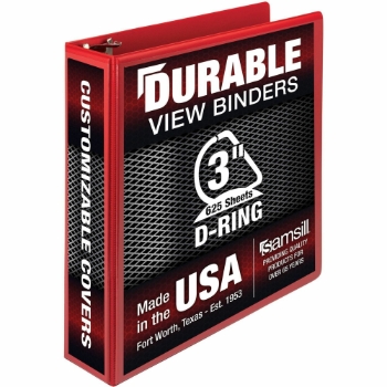Samsill Durable Three-Ring View Binder, 3&quot; Rings, Polypropylene, Red