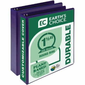 Samsill Earth&#39;s Choice Plant-Based View Binders, 1 1/2&quot; Rings, 8 1/2&quot; x 11&quot;, Polypropylene, Purple, 2/Pack