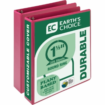 Samsill Earth&#39;s Choice Plant-Based View Binders, 1 1/2&quot; Rings, 8 1/2&quot; x 11&quot;, Polypropylene, Berry Pink, 2/Pack