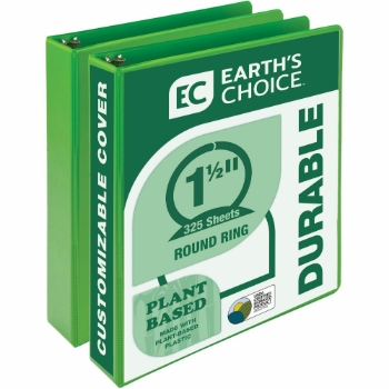 Samsill Earth&#39;s Choice Plant-Based View Binders, 1 1/2&quot; Rings, 8 1/2&quot; x 11&quot;, Polypropylene, Lime Green, 2/Pack