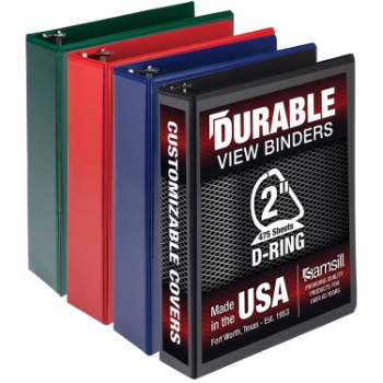 Samsill Durable Binder, 2&quot; Rings, 8 1/2&quot; x 11&quot;, Polypropylene, Black, Blue, Red and Green, 4/Pack