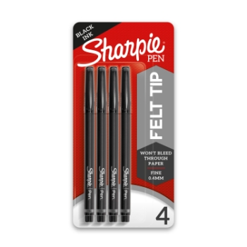 Sharpie Plastic Point Stick Permanent Water Resistant Pen, Black Ink, Fine, 4/Pack
