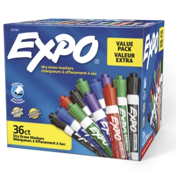 EXPO Low Odor Dry Erase Marker, Chisel Tip, Assorted, 36/Box