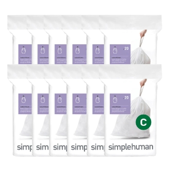 simplehuman Code C Custom Fit Trash Bags, 10-12 Liter / 2.6-3.2 Gallon, White, 240/Carton