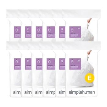 simplehuman Code E Custom Fit Trash Bags, 20 Liter / 5.2 Gallon, White, 240/Carton