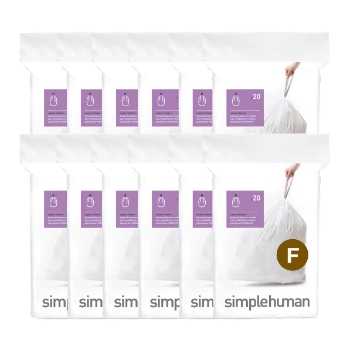 simplehuman Code F Custom Fit Trash Bags, 25 Liter / 6.5 Gallon, White, 240/Carton