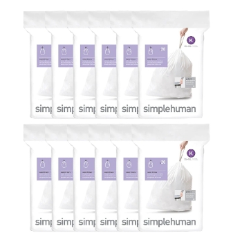 simplehuman Code K Custom Fit Trash Bags, 30-45 Liter / 9-12 Gallon, White, 240/Carton