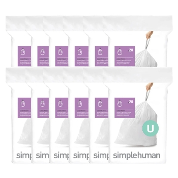 simplehuman Code U Custom Fit Trash Bags, 55 Liter / 14.5 Gallon, White, 240/Carton