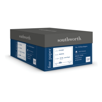 Southworth 25% Cotton Business #10 Envelopes, 4.125&quot; x 9.5&quot;, 24 lb, Wove Finish, Ivory, 250 Count