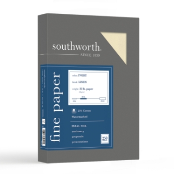 Southworth 25% Cotton Linen Business Paper, 32 lb, 8.5&quot; x 11&quot;, Ivory, 250 Sheets/Box