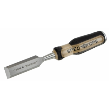 Spec Ops Bevel-Edge Wood Chisel, 4.25 in Blade, 4.875 in Handle, 1 in W, Black/Tan