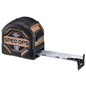 Spec Ops Tape Measure, 16&#39;, Black/Tan