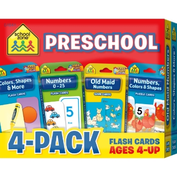 School Zone Publishing Preschool Flash Cards, Counting, Matching, Numbers &amp; Colors, 4/Pack