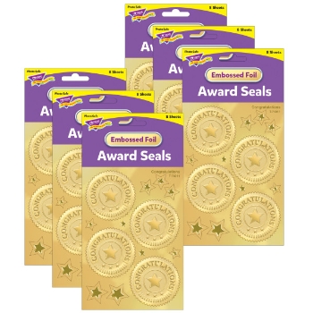 TREND Congratulations Award Seals Stickers, 2 in, Gold, 32/Sheet, 6 Sheets/Pack