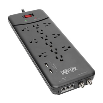 Tripp Lite by Eaton 12-Outlet Surge Protector, 8 ft Cord, 4320 Joules, Tel/Modem/Coax Protection, Black