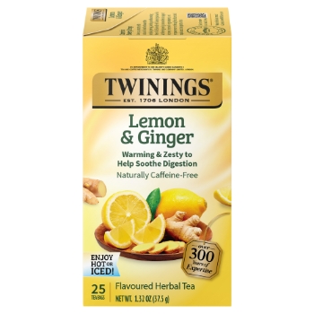 TWININGS Tea Bags, Lemon Ginger, 25/Box