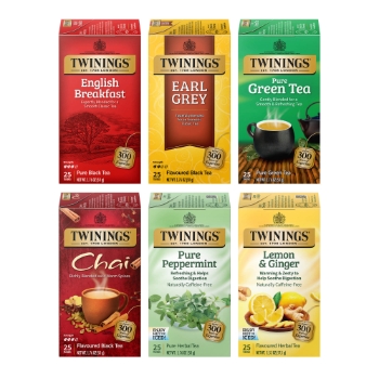 TWININGS Tea Bag Variety Case Pack, 25/Box, 6 Boxes/Case