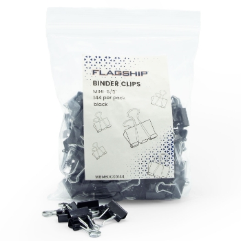 Flagship Binder Clips, Mini, Black/Silver, 144/Pack