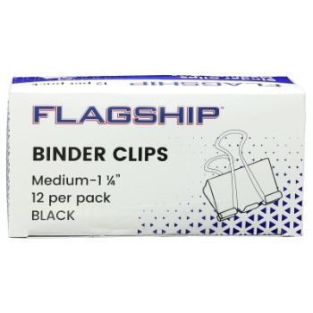 Flagship Binder Clips, Medium, Black/Silver,12/Dozen