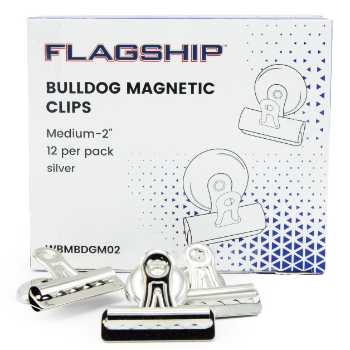 Flagship Bulldog Magnetic Clips, Medium, Nickel, 12/Pack