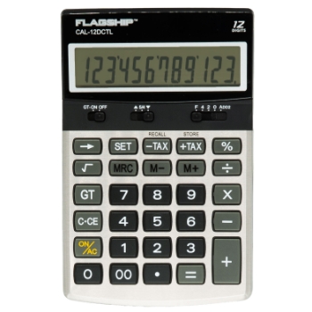 Flagship Desktop Calculator, 12 Digit, Dual Power, Tax Function, Black
