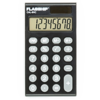 Flagship Small Pocket Calculator, 8 Digit, Dual Power, Black
