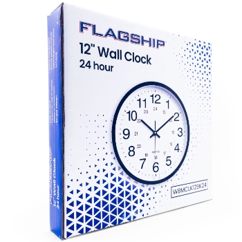 Flagship Round 24 Hour Wall Clock, 12&quot;, Black