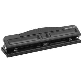 Flagship Adjustable Two- and Three-Hole Punch, 12 Sheet Capacity, 9/32&quot; Holes, Black