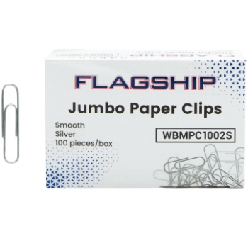 Flagship Paper Clips, Silver, Jumbo, Smooth, 100/Box, 10 Boxes/Pack
