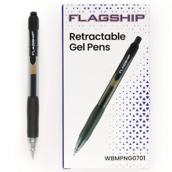 W.B. Mason Co. Retractable Rollerball Gel Pen, 0.7 mm, Black, 12/Dozen