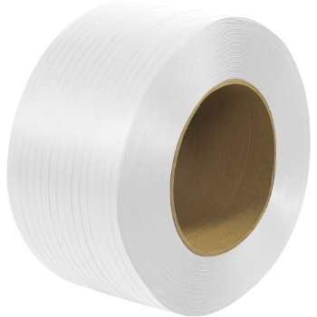 W.B. Mason Co. Polypropylene Embossed Strapping, Machine Grade, 3/8&quot; x .024&quot; x 12,900&#39;, 9&quot; x 8&quot; Core, White