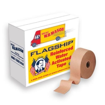 Flagship Reinforced Water Activated Tape, 3 in x 1000 ft, Medium Duty, Kraft, 6 Rolls/Case