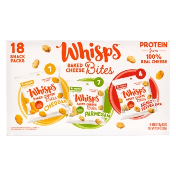 Whisps Baked Cheese Bites Variety Snack Packs, 0.63 oz, 18/Box