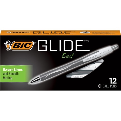 GLIDE Exact Ballpoint Pen, Retractable, Fine 0.7 mm, Black Ink, Black Barrel, Dozen
