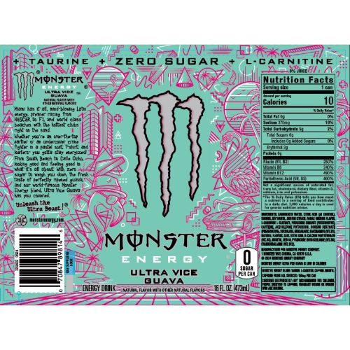 Monster Energy Drink, 16 oz, Ultra Vice Guava, 24/Case - W.B. Mason