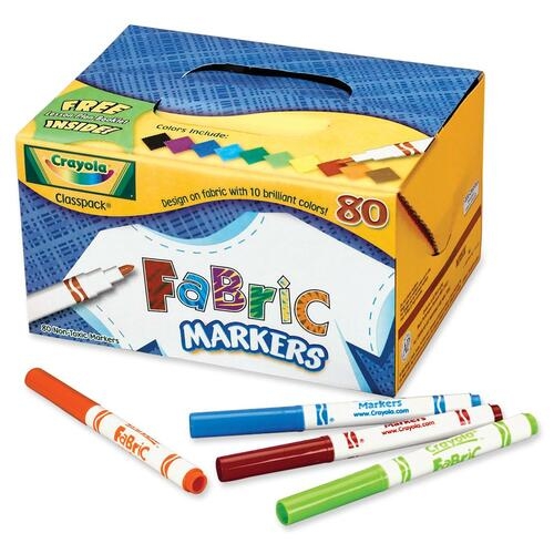 Crayola Fabric Markers Classpack, Fine Line Tip, Assorted Colors
