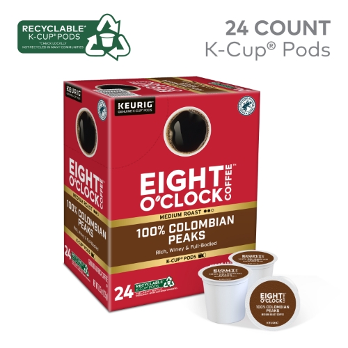 Eight O'Clock Colombian Peaks K-Cup Pods, Medium Roast, 24/Box