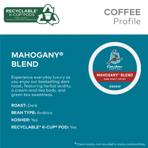 Caribou Coffee Mohogany K-Cup Pods, Dark Roast, 24/Box Mason