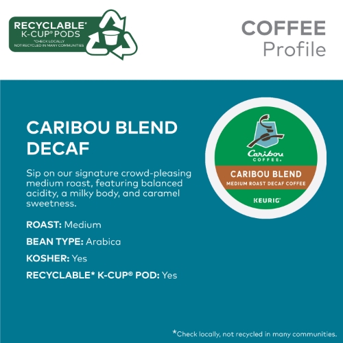Caribou Coffee Caribou Decaf Blend K-Cup Pods, Medium Roast, 96/Carton