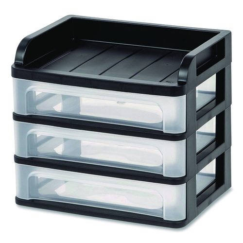 Medium Three-Drawer Desktop Storage, 3 Sections, Letter Size Files, 14.25 x 11.88 x 11.25, Black/Clear Medium Three-Drawer Desktop Storage, 3 Sections, Letter Size Files, 14.25 x 11.88 x 11.25, Black/Clear