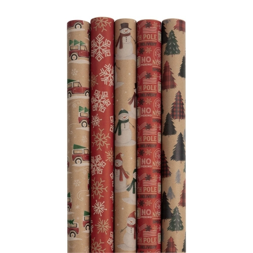 JAM Paper Assorted Christmas Gift Wrapping Paper, 125 sq ft, 5 Rolls ...